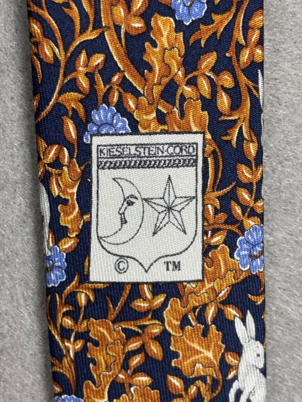 Kieselstein-Cord Fox Rabbit Woodland Silk Tie Made Italy Navy 3.5" Luxury - Picture 4 of 10